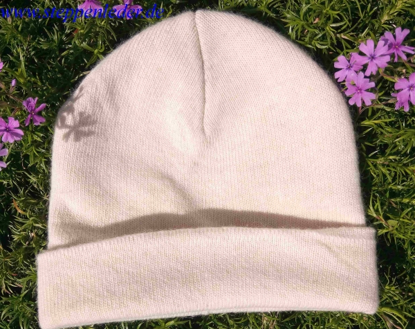 100% Yak-Wolle (Beanie) Mütze in Glattstrick beige